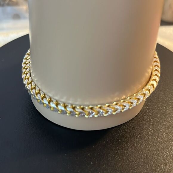 Gold over 925 Italian Sterling Silver Franco Chain Bracelet - Picture 7 of 11